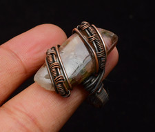 Copper Rhodonite Gemstone Copper Wire Wrapped Handmade Jewelry Ring Size 9