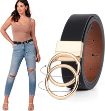 Women Leather Belt,Reversible Belt,Leather Waist Belt for Jeans Dress with Gold