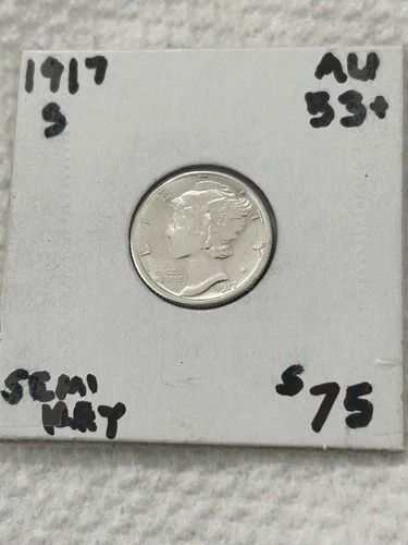 1917-S Mercury Dime, AU with mint luster.