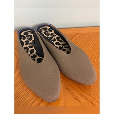 Rothy's Almond Demi Flats Mules Slip Ons Portobello Tejido Talla 10 Mujeres Bronceado Guepardo