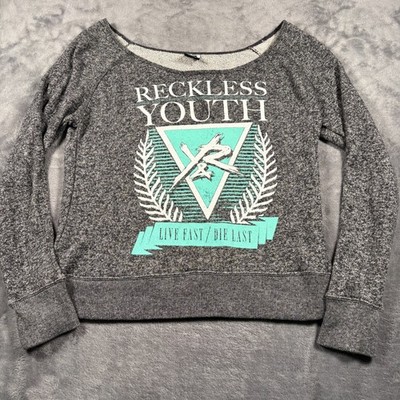 Young & Reckless Sweatshirt Womens Small Heather Gray Live Fast Die Last Graphic
