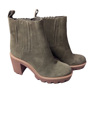 Gianni Bini Olive Green Suede Leather Winney Lug Sole Platform Boots Sz 9.5 NEW