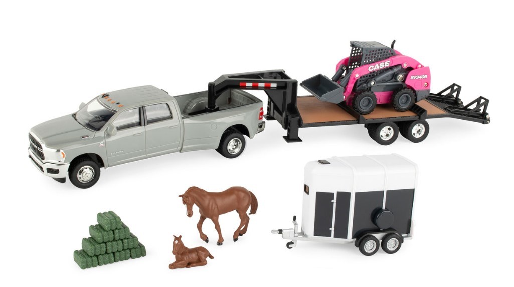 Mini-chargeuse Case SV340B avec camion Dodge Ram 3500 ERTL rose jouet enfant 1:16