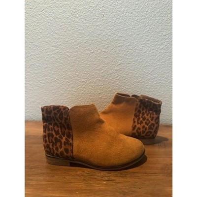 Cat & Jack Brown Ankle Girl Booties with Leopard Print Size 10