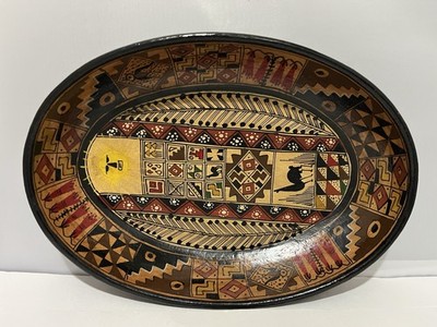 Beautiful One of a Kind Oval Peru Folk Art Inca Pottery Bowl 9.5'' X 6.75'' Llama