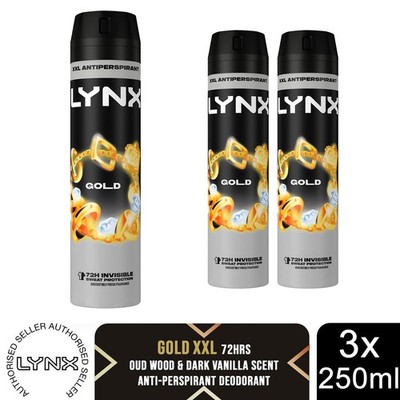 Lynx XXL Gold Anti Transpirant Body Spray 250ml 3 Stück Herren Deodorant 72H Protect