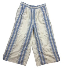 Banana Republic Women's Blue/White Linen Cotton Logan Cropped Trouser Pants Sz M