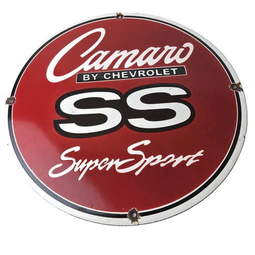 Vintage Chevrolet Sign - Camaro SS Automobile Motors Gas Pump Porcelain Sign