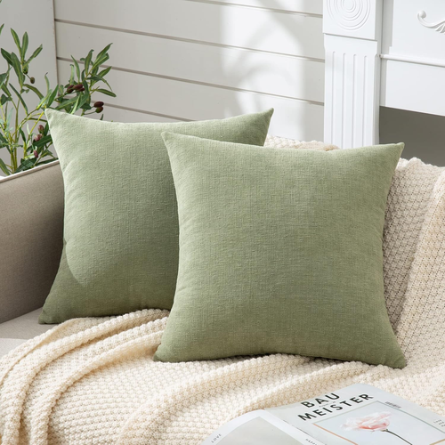 Decorative Square Sage Green Throw Pillow Covers 18"X18" Set of 2