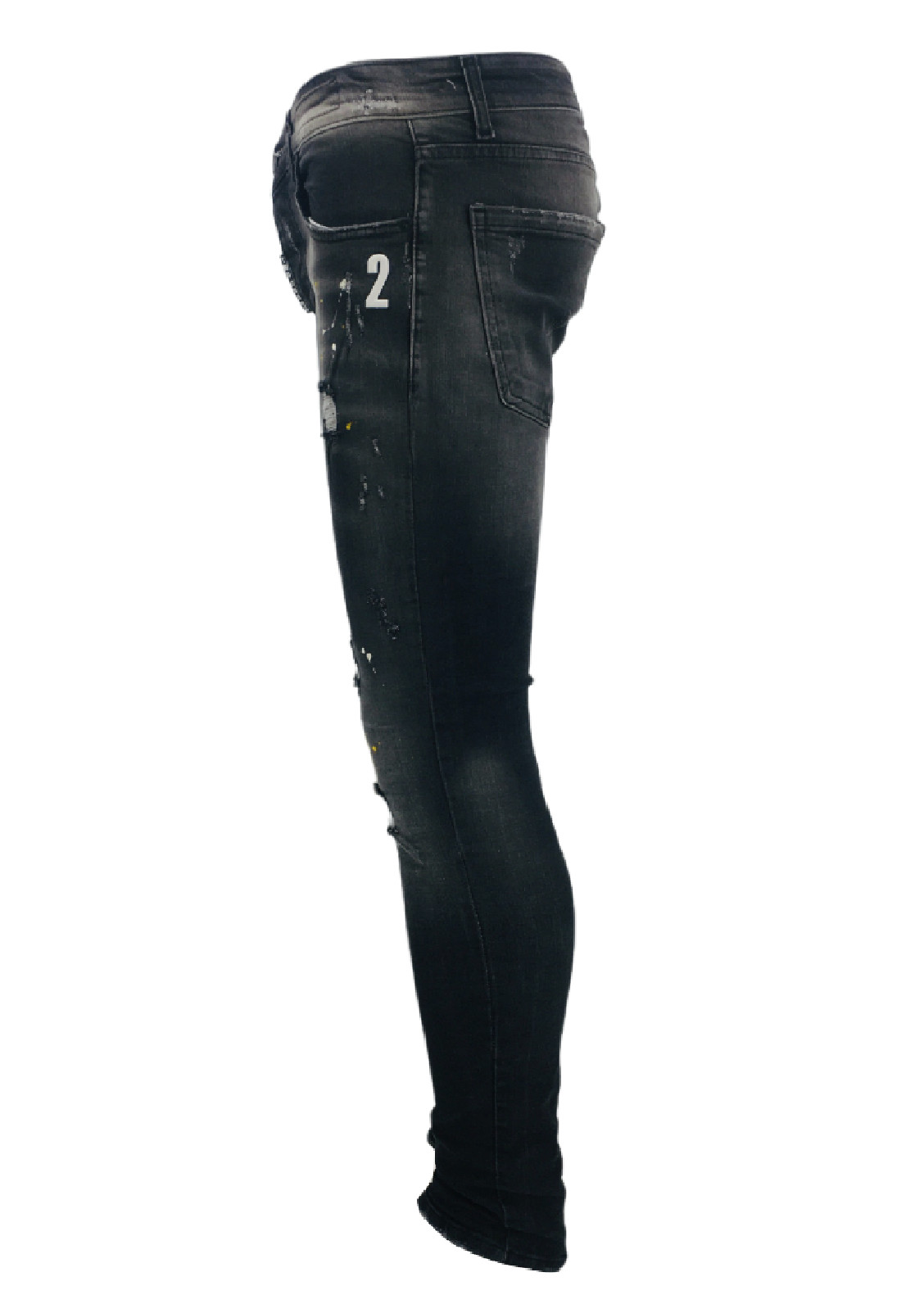 Men's Jeans Denim Patchwork Paint Splatter Distressed Ripped Men Jeans Casual image 4