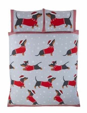 Winter Festive Snow Dachshund Sausage Dog Duvet Quilt Cover Bedding Set