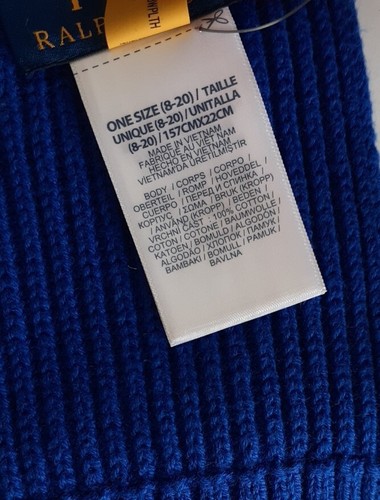 Polo Ralph Lauren Boys 8 - 20 Scarf Blue Yellow 100% COTTON 157 CM New Authentic - Picture 4 of 10