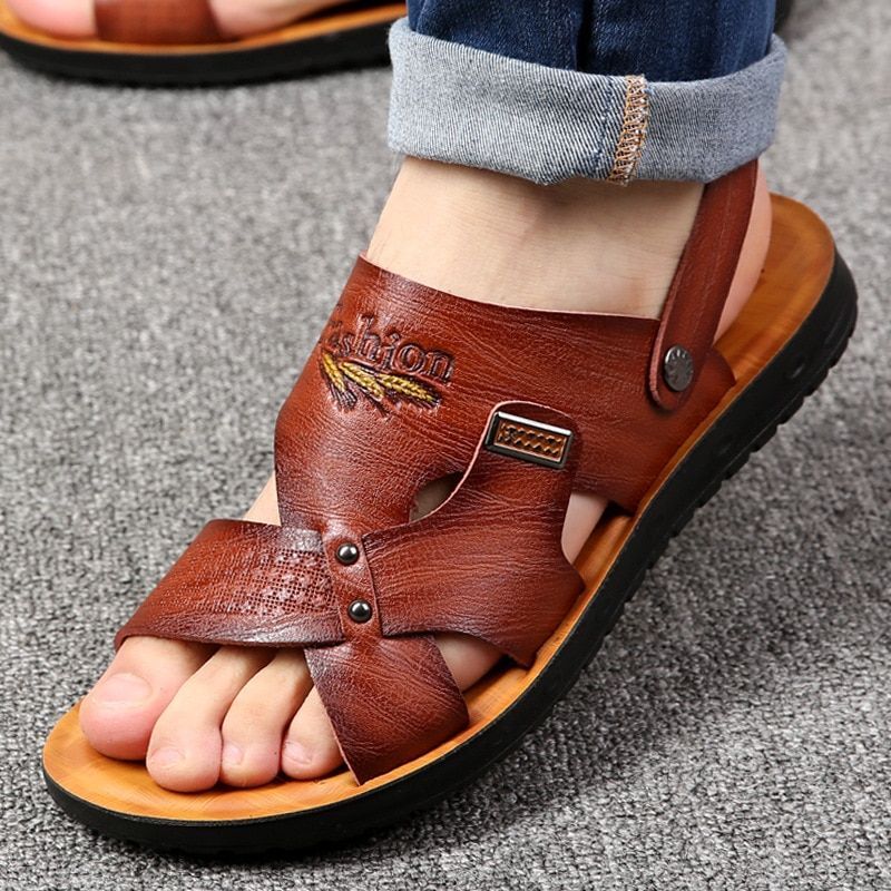 Sandalias De Vestir Para Hombres Piel Genuina Chancletas Chanclas De Cuero eBay