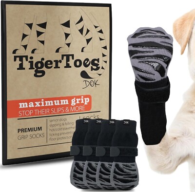 *NEW* DOK Tiger Toes Premium Non-Slip Dog Socks for Hardwood Floors ~ L