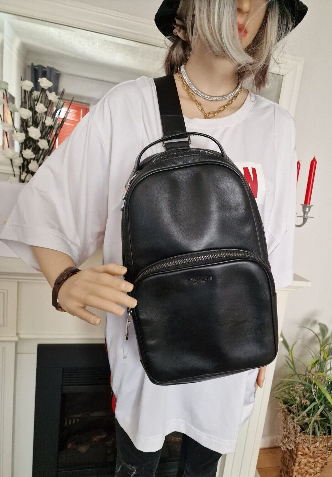 Michael Kors Fashion Backpack Unisex Classy Genuine Leather City Bags Black image 2