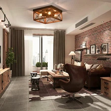 4-Light Farmhouse Flush Mount Light Fixture Rustic Industrial Ceiling Light NEW