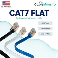 CAT7 Ethernet Cable Patch FLAT LAN Gold Plated U/FTP Shielded RJ45 6-100FT Lot
