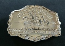 LIVINGSTON WELLS  CO FOREIGN DOMESTIC GOLD SAILING SHIP VINTAGE BELT BUCKLE IMC