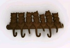 4 Hook Cast Iron Key/Garment Cat/Kitten Hanger Brown Rustic Finish 15"L New
