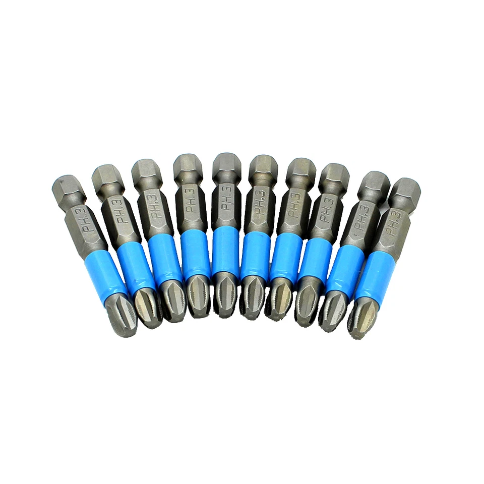 10pc Hex Shank Magnetic Anti Slip Phillips PH3 Electric Screwdriver Bit Set 50mm - Image 2 of 3