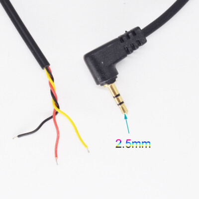 50pcs 40cm Right Angle Gold 2.5mm 3/32'' Stereo Male Audio Solder DIY Cable Black