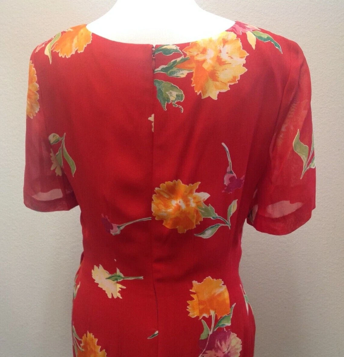 VETEMENTS Abito donna vintage Liz Claiborne tubino floreale multicolore rosso cintura zip tg 12