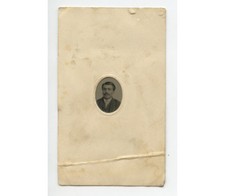TINTYPE PORTRAIT HANDSOME MAN W/ MUSTACHE, GEM SIZE PLATE, PERIOD MAT
