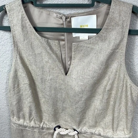 Maeve Anthropologie Linen Blend Flaxen Dress Sleeveless Rope Waist Beige Sz 0 - Image 2 of 4