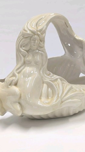 Vintage White Conch Shell Mermaid Planter Ceramic Hand Painted Signed B Gibson  - Picture 3 of 21