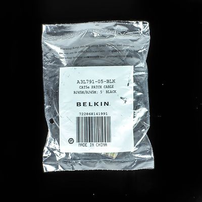 5' FT New Sealed BLACK Ethernet RJ45 CAT5 Belkin Network LAN Patch Feet CAT5e 