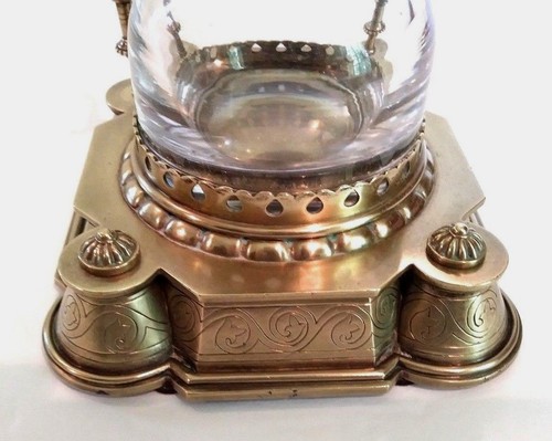 19th C.French Bronze / Brass Inkstand, Baccarat Inkwell - Picture 5 of 10