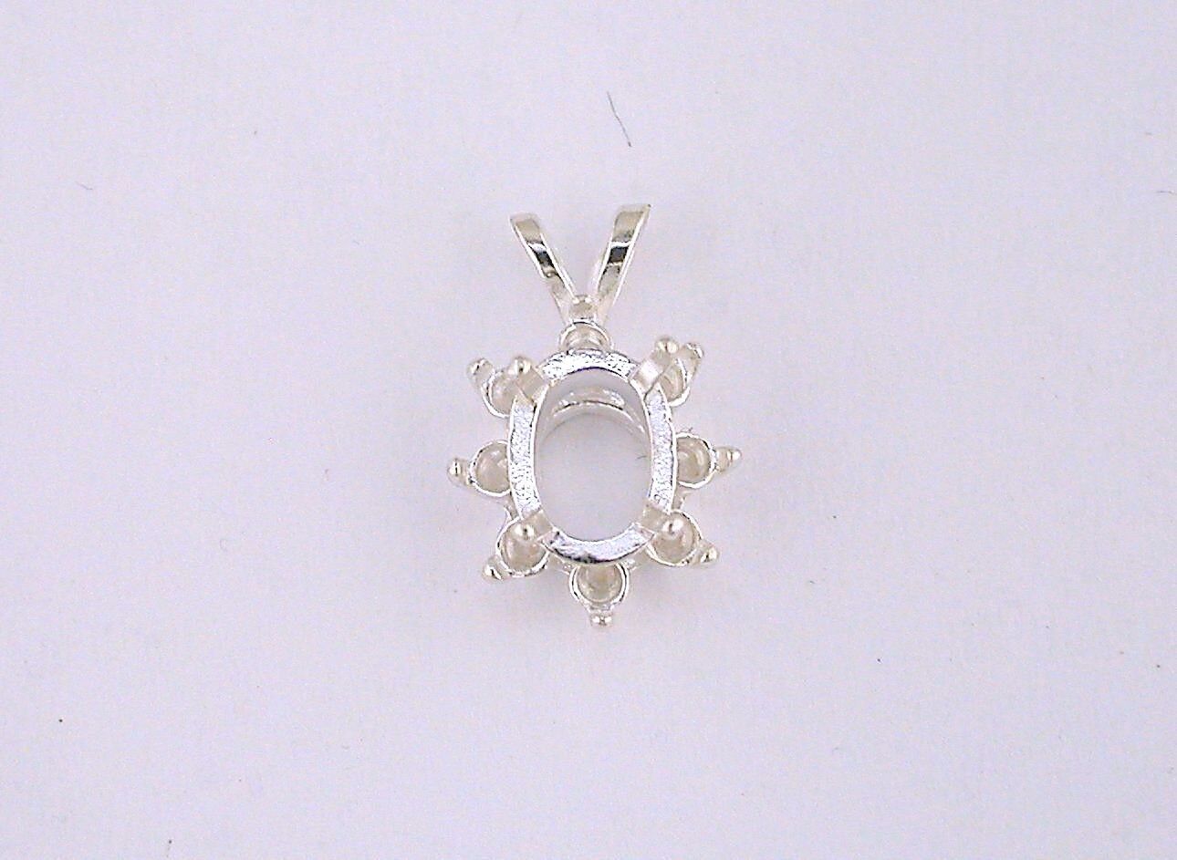 Oval Cluster Pendant Setting Sterling Silver