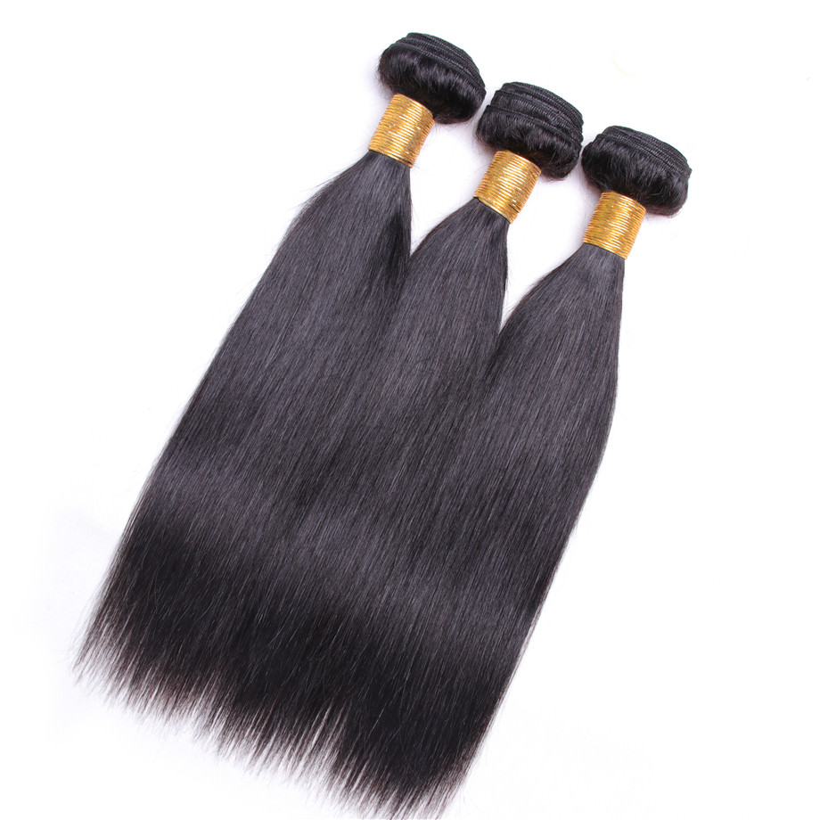 Straight 3 Bundles With 4*4 Closure deal 100 human hair off Black 1B