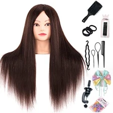 Hairdressing Training Mannequin Head 60% Real Hair with Tools and Stand Brown