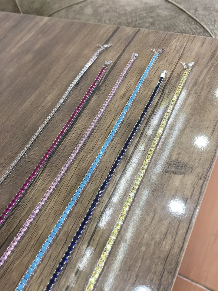 Collar de tenis de lujo de plata 925 de 16 a 20" de zafiro creado en laboratorio redondo de 5 quilates 1 pieza Foto 3 de 4