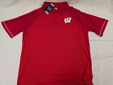 Mens University Of Wisconsin Badgers Short Sleeve Red NCAA Polo Shirt Sz XL New