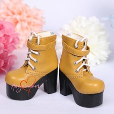 Yellow Boots Shoes Thick Sole High Heels Buckle for 1/4MSD 1/3SD BJD Doll LUTS