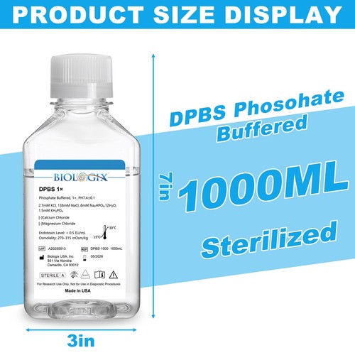 Biologix® DPBS Buffer (without Ca2+&Mg2+) (1×), 1000mL/ Bottle, 6 Bottles/Case - Picture 2 of 8