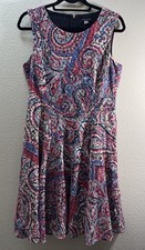 Tommy Hilfiger Paisley Lace Dress Size 10 Fit Flare A Line Sleeveless Pink Blue