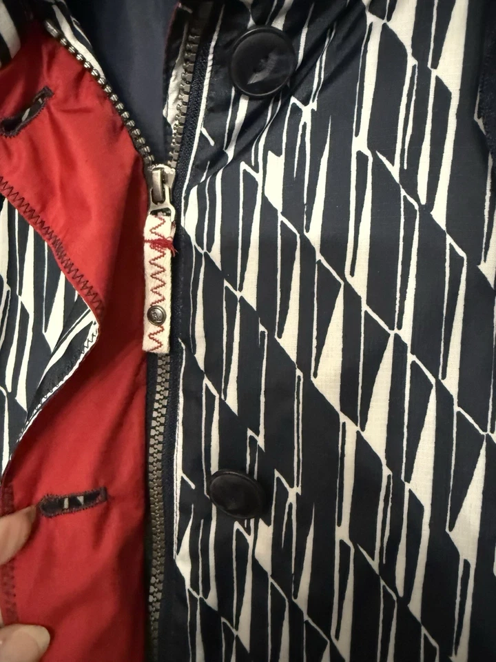 Lands End XL синий и белый с капюшоном дождевик ветровка  - Изображение 3 из 4