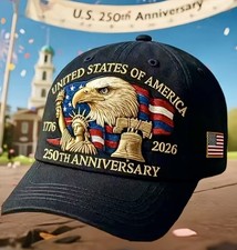 250th Anniversary Patriotic Hat Embroidered Eagle 1776  2026 Unisex Cap