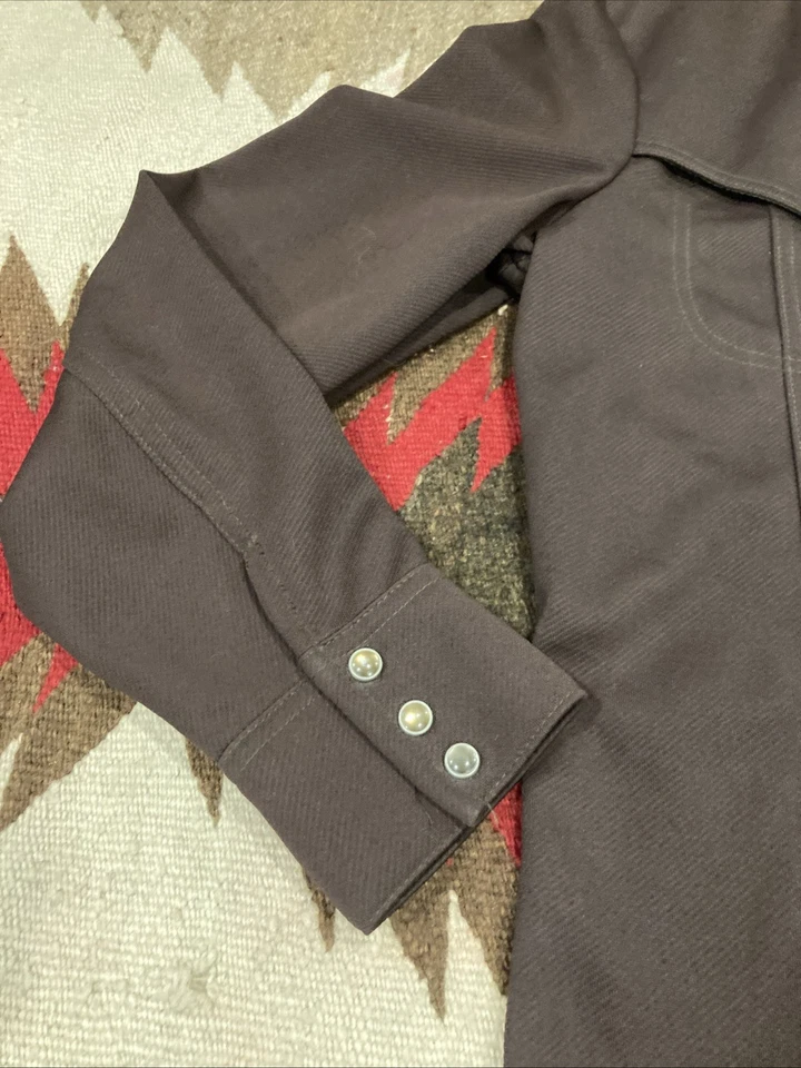 Chaqueta Camisa Marrón Cuello Daga A Presión Perla Lee Años 70 De Colección Talla ML - 21”x30” Foto 3 de 4