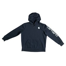 Carhartt Boys Black Pullover Hoodie Relaxed Fit L 12-14 Long Sleeve Logo