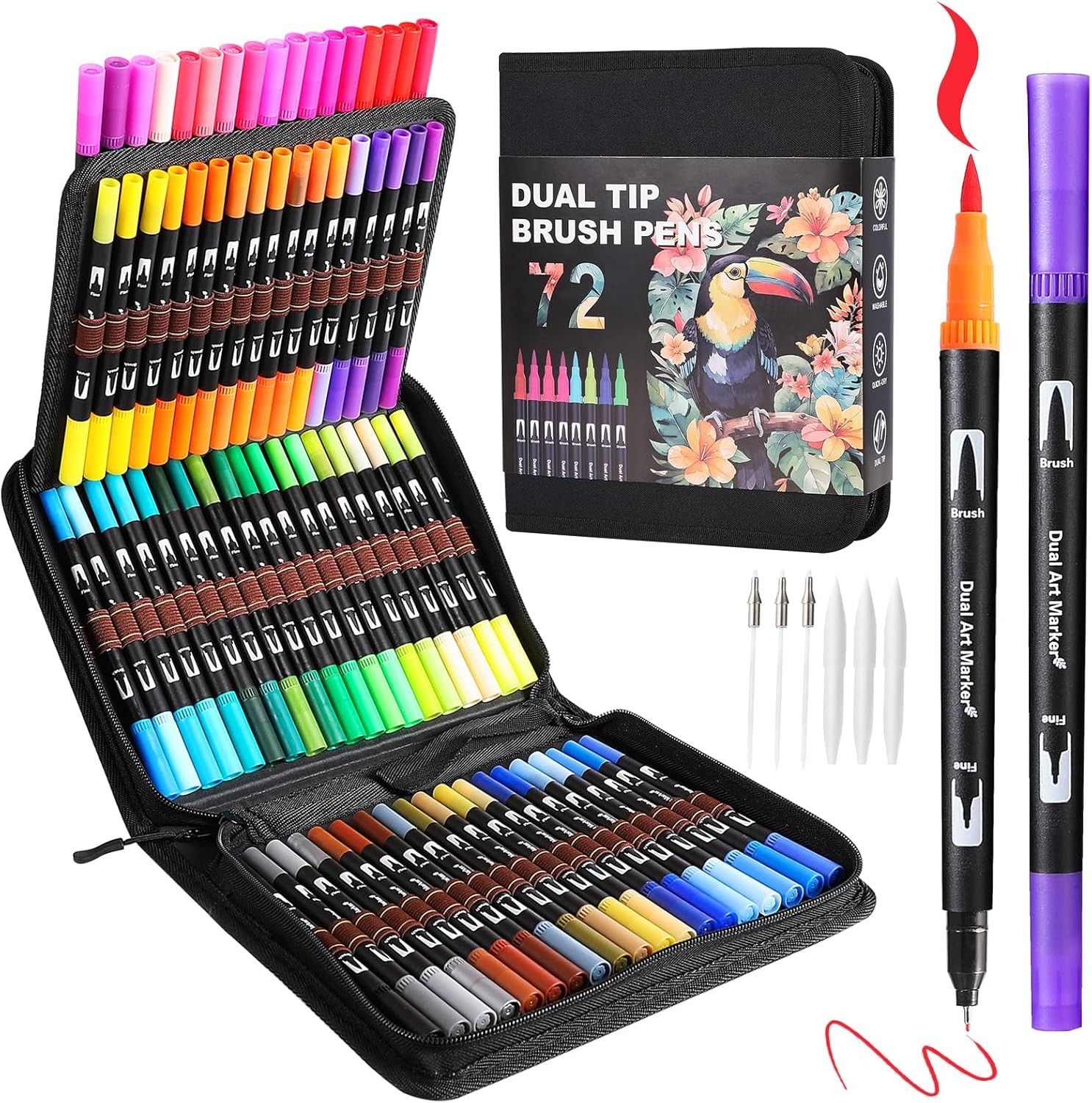 Pens Dual Tip Coloring Markers Set With Brush & Fine Nib For