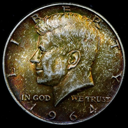 1964 Kennedy Half Dollar 90% SILVER COIN TONED #D3