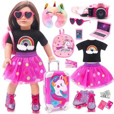 American 18 Inch Doll Accessories Travel Set Including Suitcase Luggage and D...