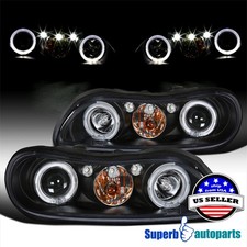 Fit 1997-2003 Chevy Malibu 04-05 Classic Halo Black Projector Headlights Led Bar
