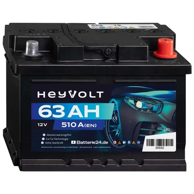 HeyVolt 63Ah Autobatterie 12V 510A/EN Starterbatterie ersetzt 55Ah 60Ah