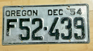 Dec. 1954 OREGON Lic Plate