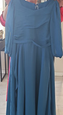 David's Bridal Blue Chiffon A-Line Formal Dress, Pleated, 3/4 Sleeve, 12